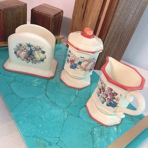 Avon VERY UNIQUE and Vintage Napkin Holder, Sugar & Creamer Set